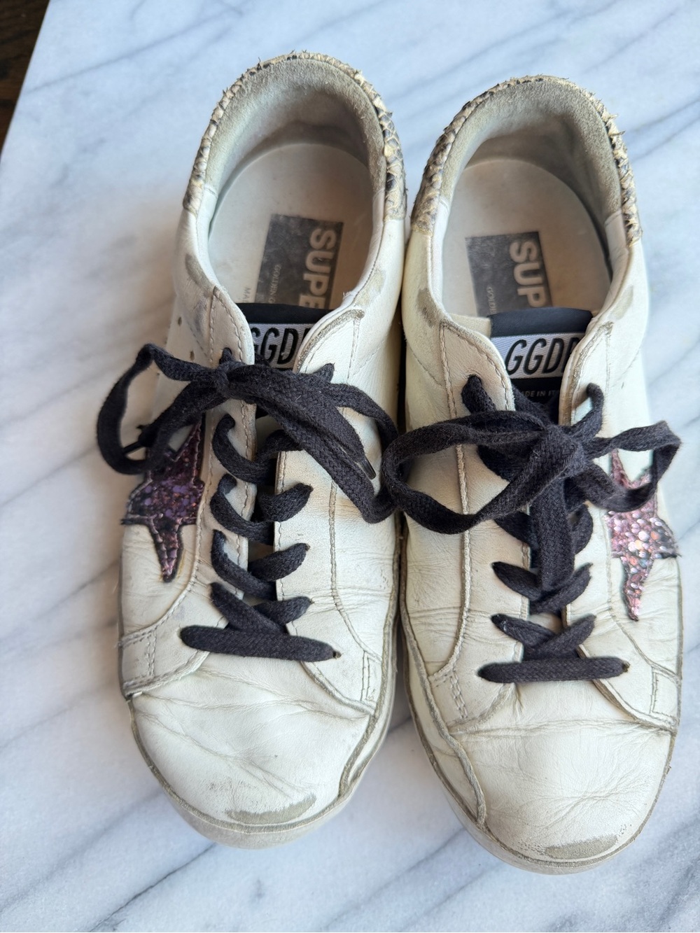 Golden Goose Superstar White Leather Sneakers Pink Glitter Star Women Size 6 - Picture 2 of 7